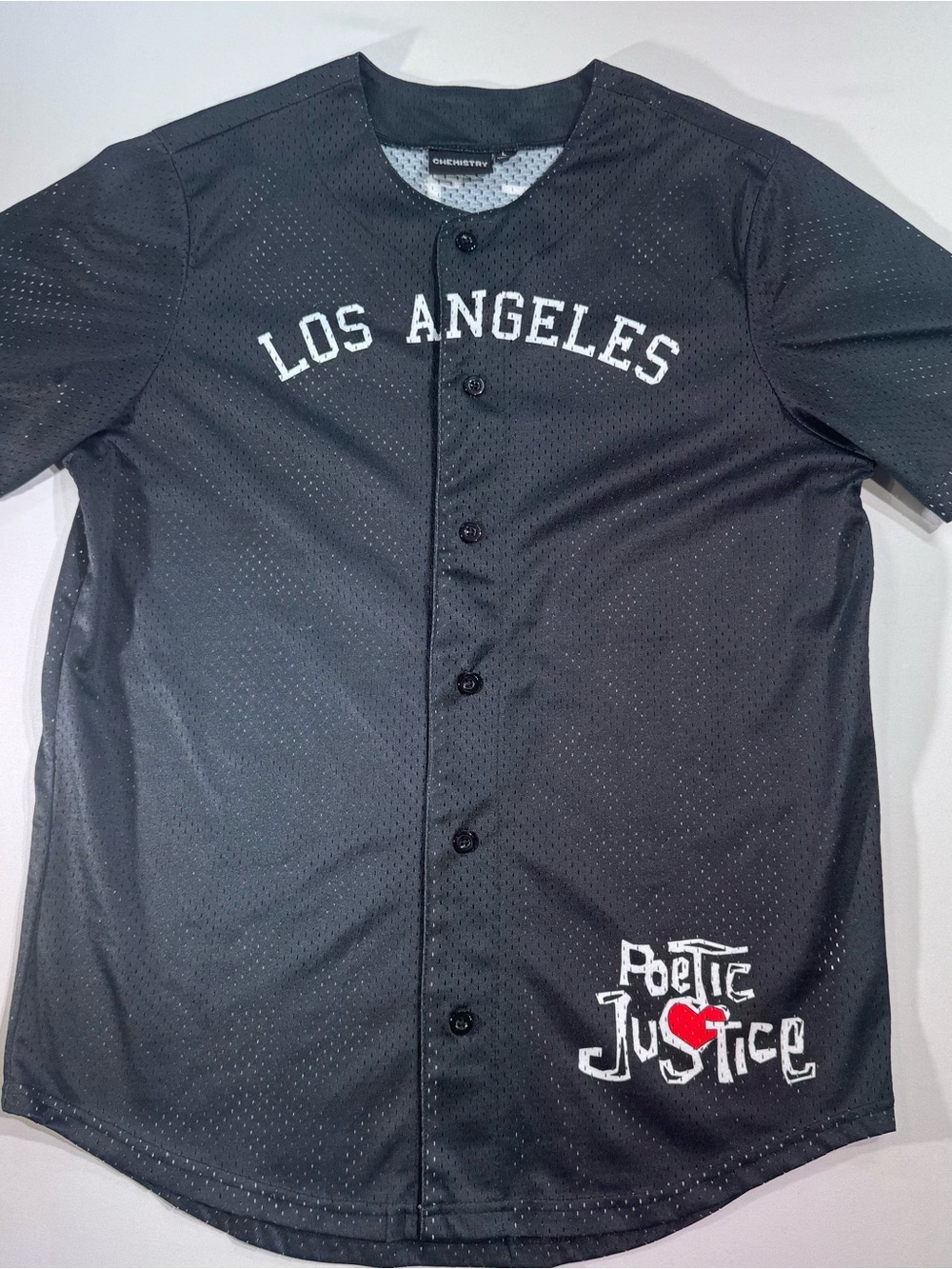 CHEMISTRY "Poetic Justice" Los Angeles Black Mesh Baseball Jersey, TuPac, L